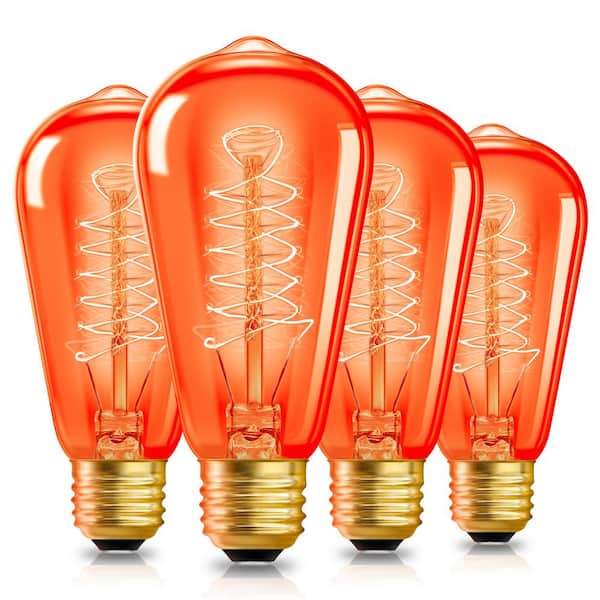YANSUN 40-Watt Equivalent ST58 Orange Dimmable E26 Vintage Edison Incandescent-Light Bulb for Halloween Christmas (4-Pack)