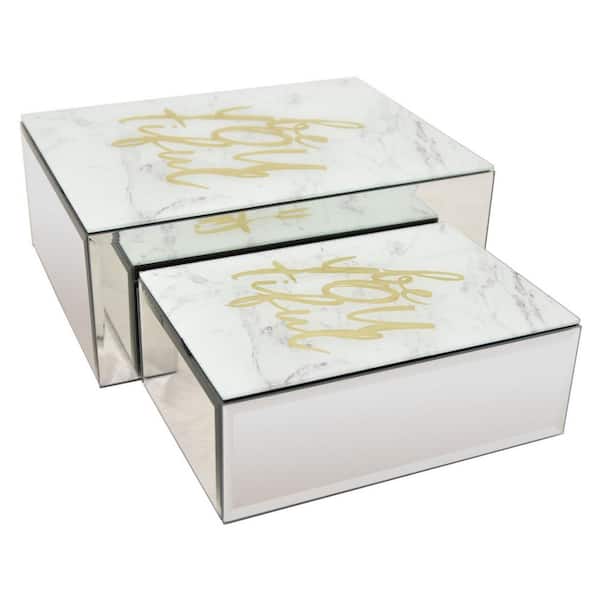 THREE HANDS 4 in. Gold Glass Mirrored Boxes (Set of 2)