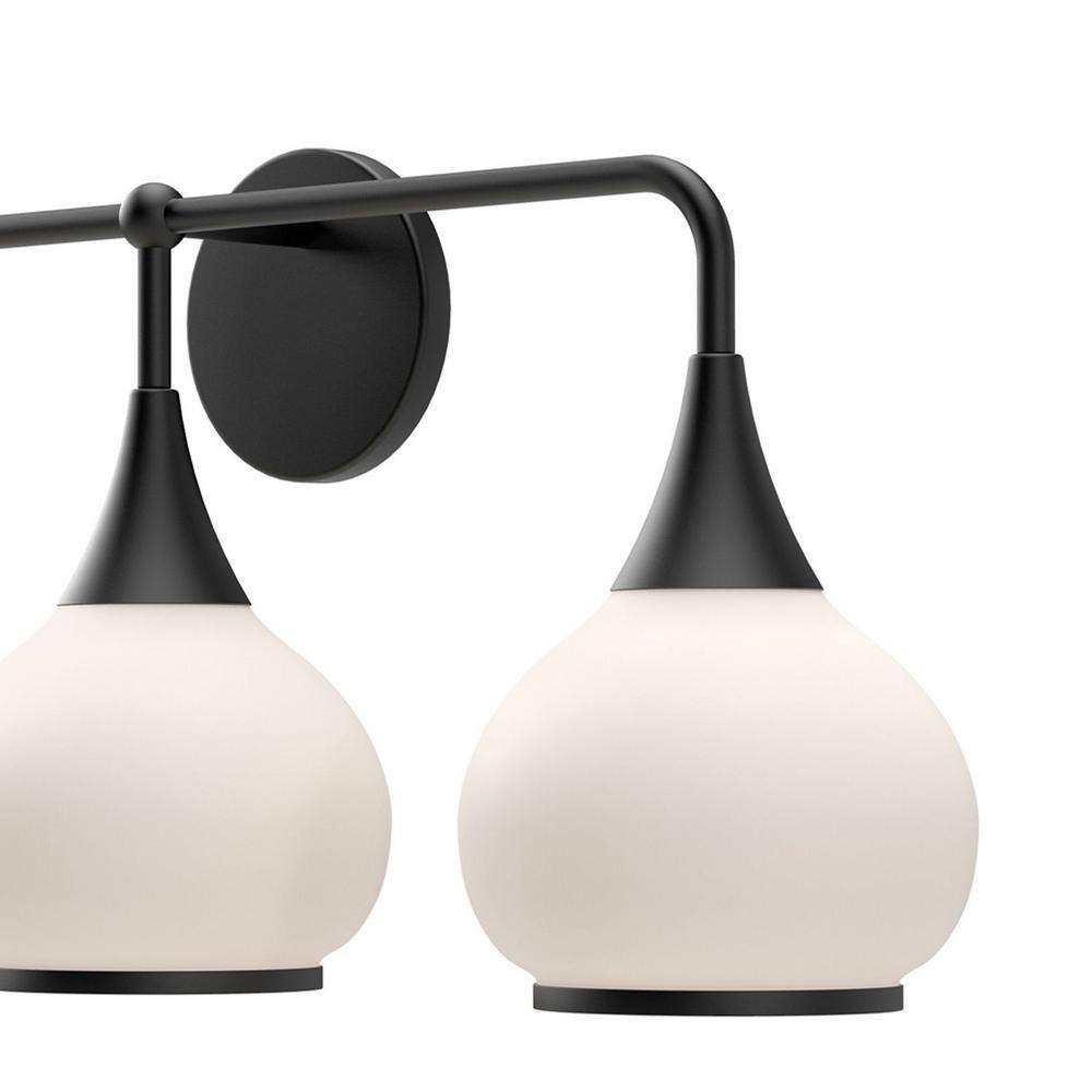 Hazel Vintage-Inspired Matte Black 3-Light Vanity with Opal Glass