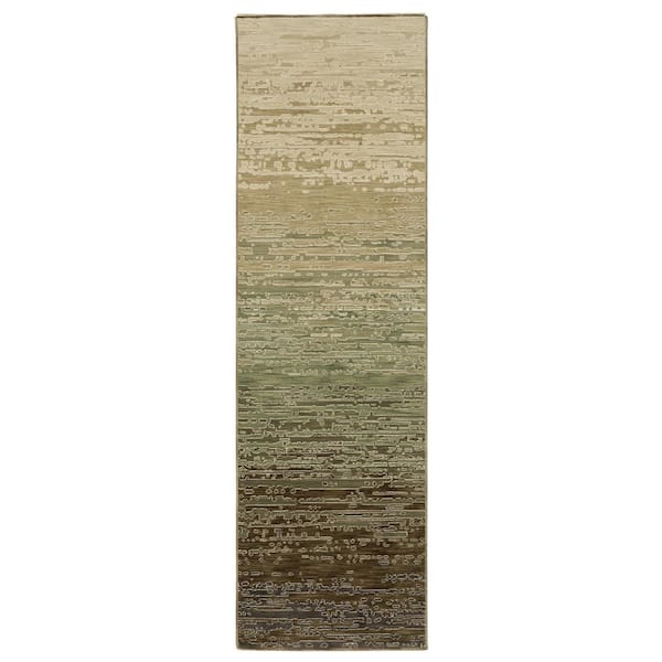 AVERLEY HOME Ross Beige/Green 2 ft. x 8 ft. Abstract Distressed Stripe Polypropylene/Polyester Fringed Indoor Runner Area Rug