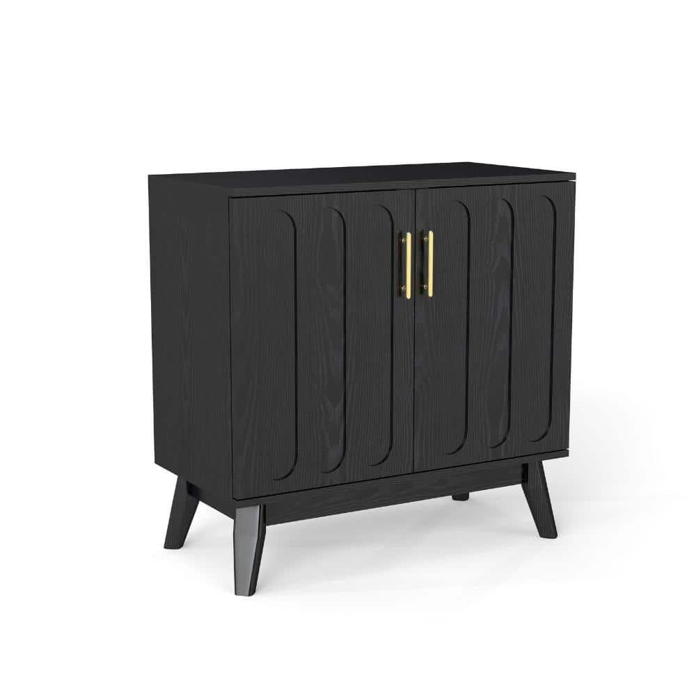 Black Solid Wood Buffet with Fluted Design, Adjustable Shelves & Storage durable construction price history on PriceWatchPro