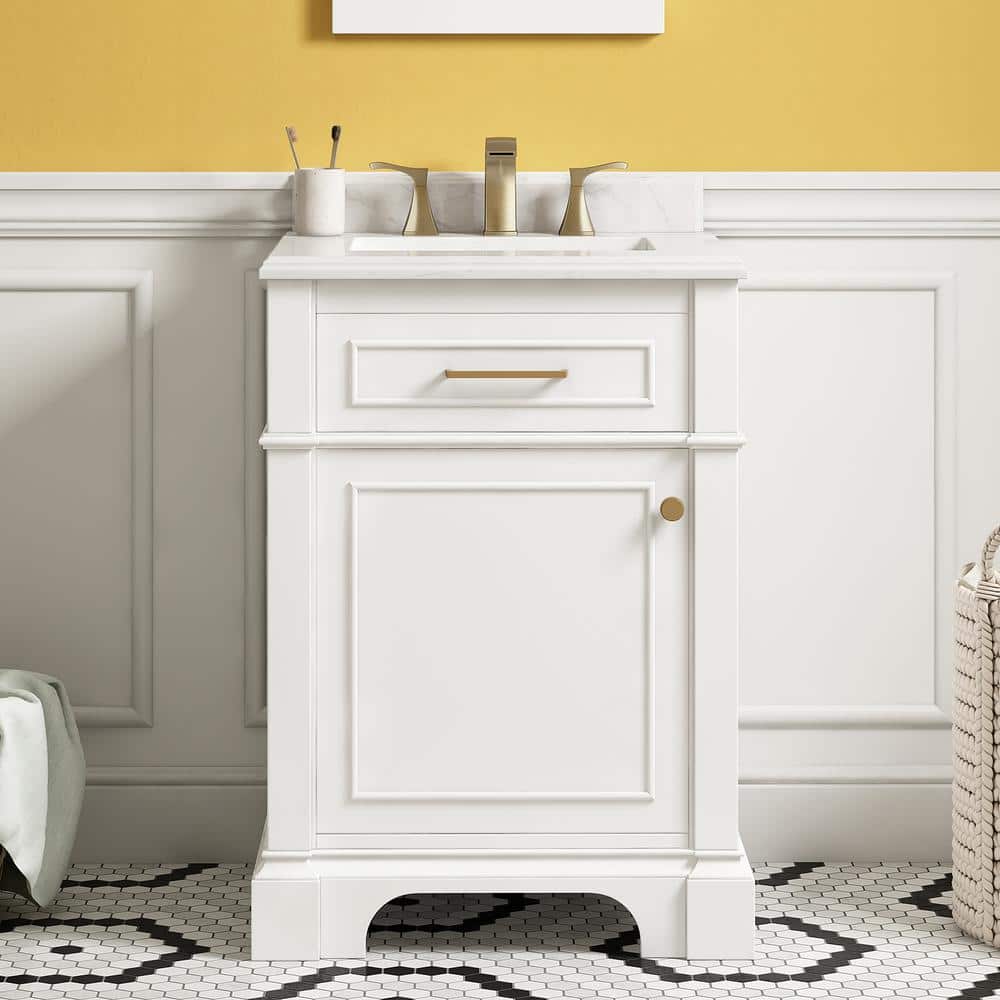 Home Decorators Collection Melpark 24 in. W x 20 in. D x 34 in. H Single Sink Bath Vanity in White with White Engineered Marble Top -  Melpark 24W