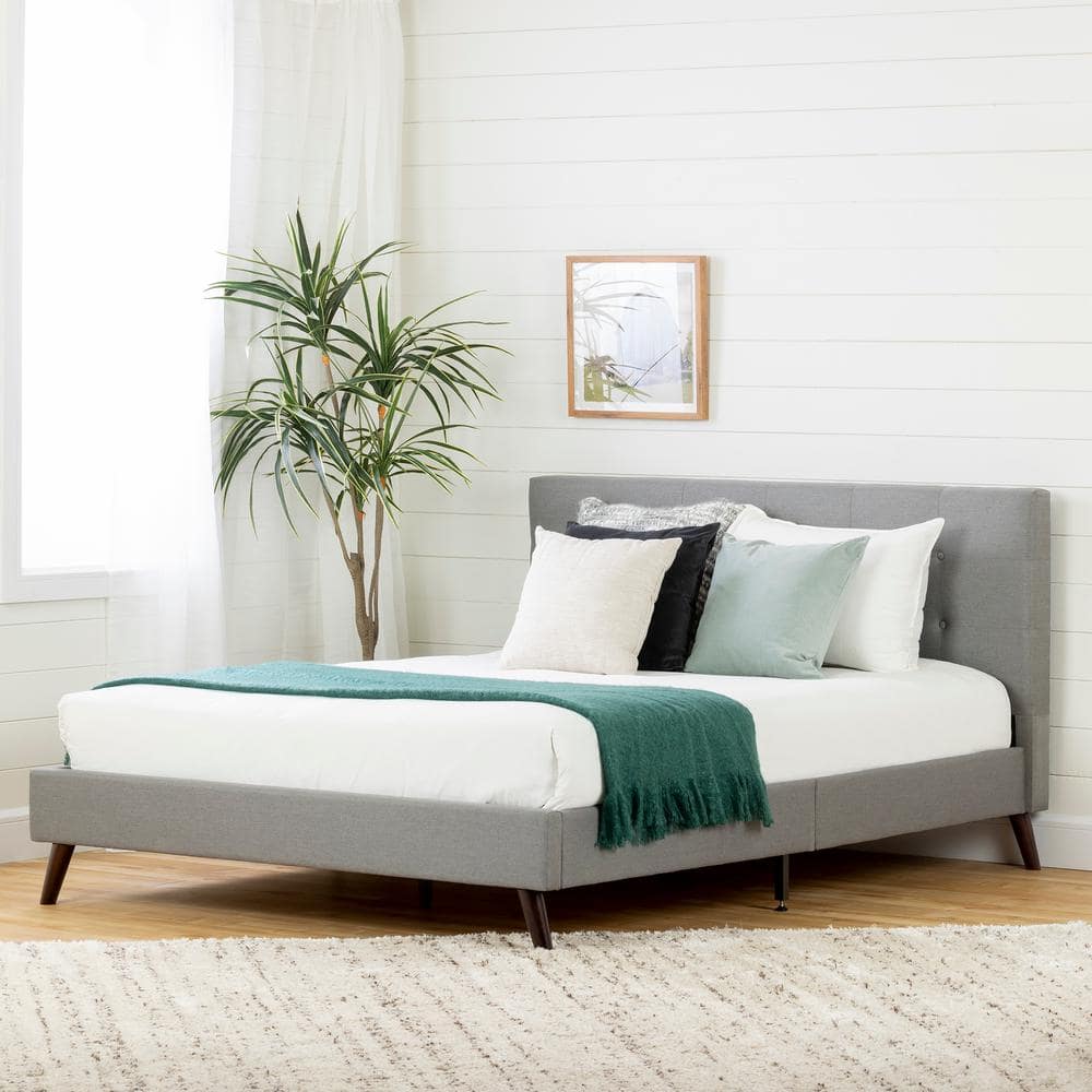Medium Gray Tufted Upholstered Full Wood Frame Bed