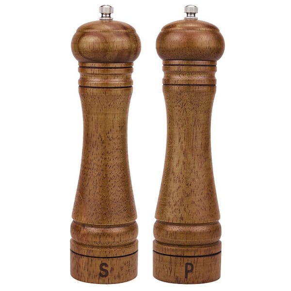 Oak Wood Salt and Pepper Grinder Set with Adjustable Ceramic Rotor, 8 Inches, Pack of 2 for Kitchen Use