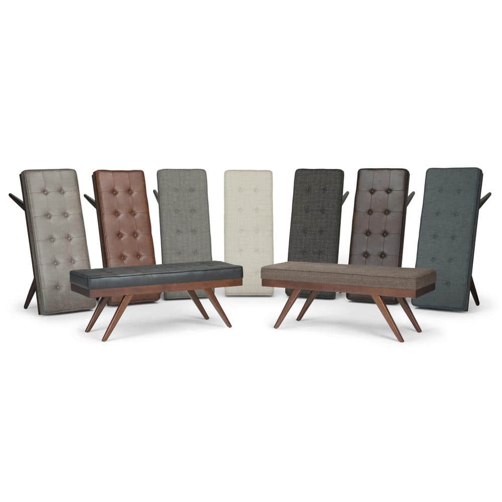 Pierce Distressed Umber Brown Faux Leather Tufted Mid-Century Ottoman Bench