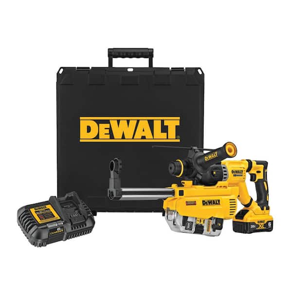 DEWALT 20V MAX Cordless Brushless 1-1/8 in. SDS Plus D-Handle Rotary Hammer with Dust Extractor and (2) 20V 6.0Ah Batteries