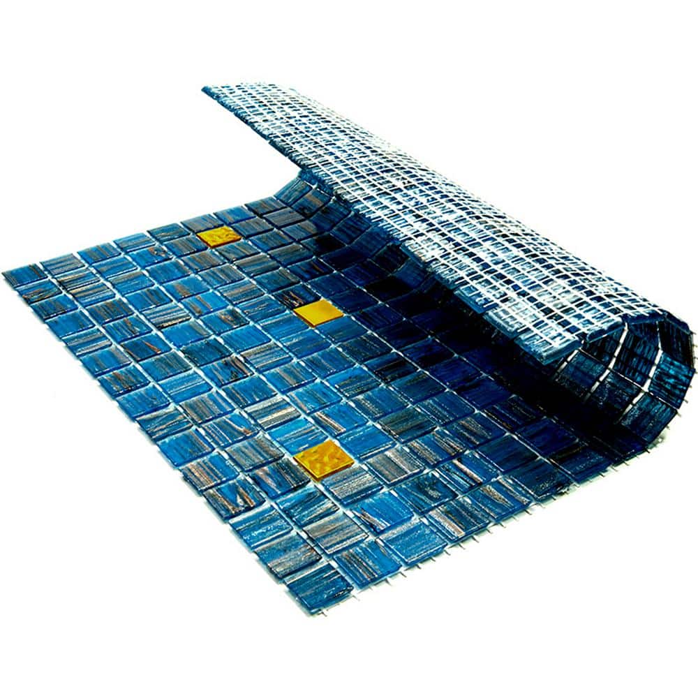 Glossy Blue and Gold Glass Mosaic Wall and Floor Tile