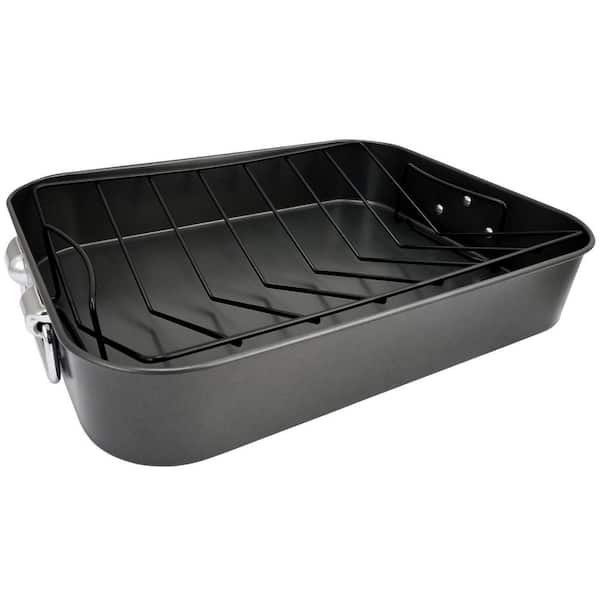 Gibson Home Top Roast 10 qt. Black Carbon Steel Roasting Pan with Rack