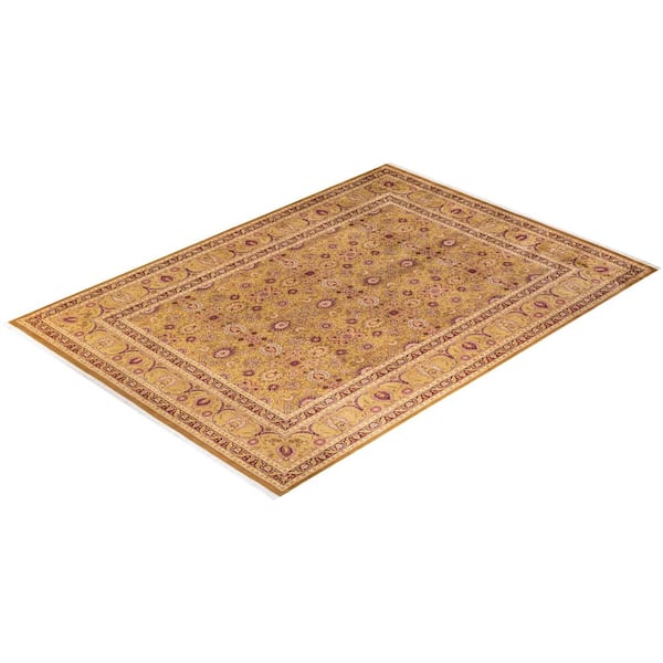 Mogul One-of-a-Kind Traditional Yellow 9 ft. 1 in. x 13 ft. Oriental Area Rug