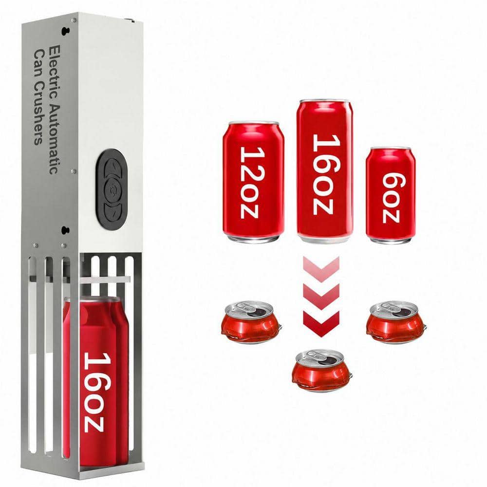 Heavy Duty Electric Can Crusher Wall Mounted Aluminum Can Smasher for Recycling, Silver Stainless Steel