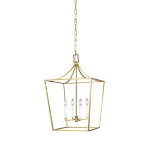 Southold 18 in. W x 27.625 in. H 4-Light Burnished Brass Medium Steel Frame Lantern Chandelier with No Bulbs Included