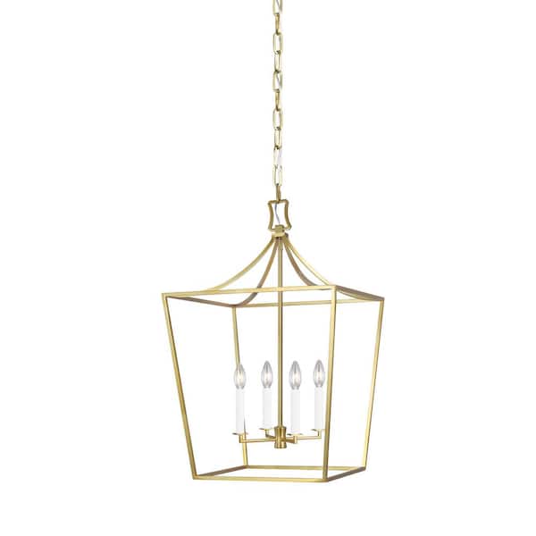 Generation Lighting Southold 18 in. W x 27.625 in. H 4-Light Burnished Brass Medium Steel Frame Lantern Chandelier with No Bulbs Included