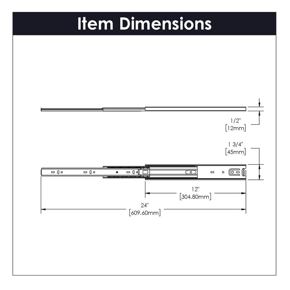 Drawer Slide Side Mount Full Extension Cadmium Finish