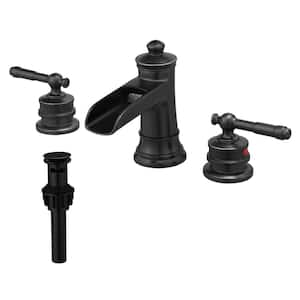 8 in. Widespread Double Handle Bathroom Faucet with Drain Kit Brass Waterfall Bathroom Sink Taps in Oil Rubbed Bronze