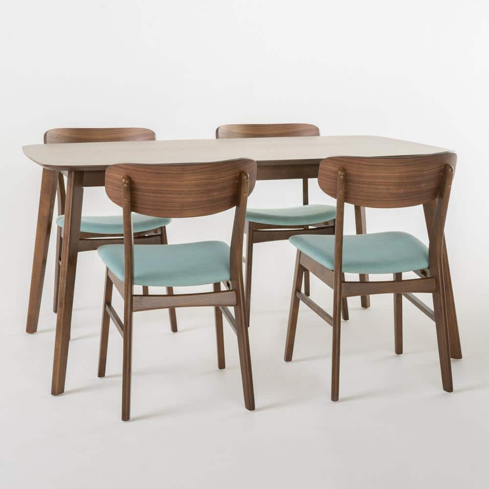 Noble House Lucious 5-Piece Mint and Natural Walnut Dining Set 11356 ...