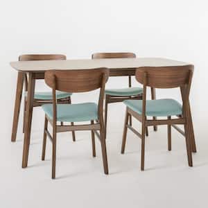 Lucious 5-Piece Mint and Natural Walnut Dining Set