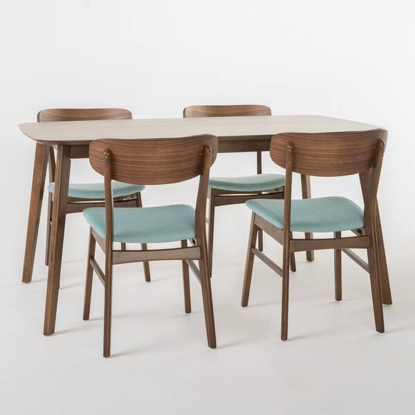 Noble House Lucious 5-Piece Mint and Natural Walnut Dining Set