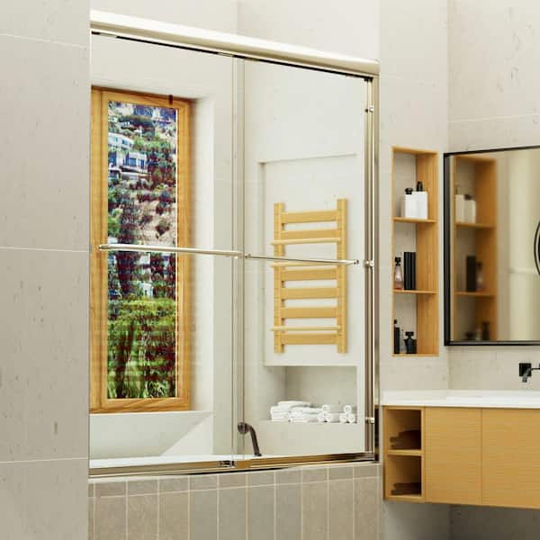 Unbranded 60 in. W x 60 in. H Sliding Tub Door in Chrome with Clear Glass