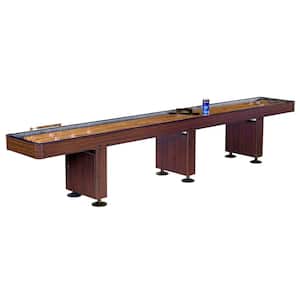 Challenger 14 ft. Shuffleboard Table w Walnut Finish, Hardwood Playfield, Storage Cabinets