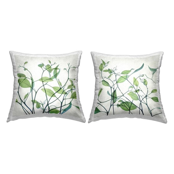 Green Botanical Leaves Green Square Outdoor Throw Pillow 2-Pack