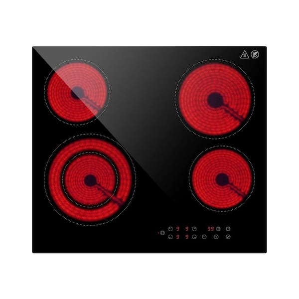 Aoibox 24 in. W 4 Elements Electric Cooktop with Touch Control, 9 Power Levels, Timer and Safety Lock and Over Heat Protection