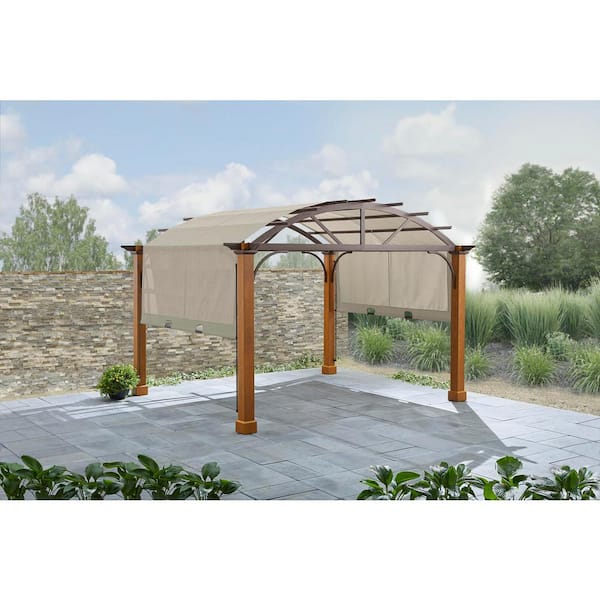 Hampton Bay 10 Ft X 12 Longford Wood Outdoor Patio Pergola With Sling Canopy A106003600 The Home Depot - Pergola Outdoor Patio