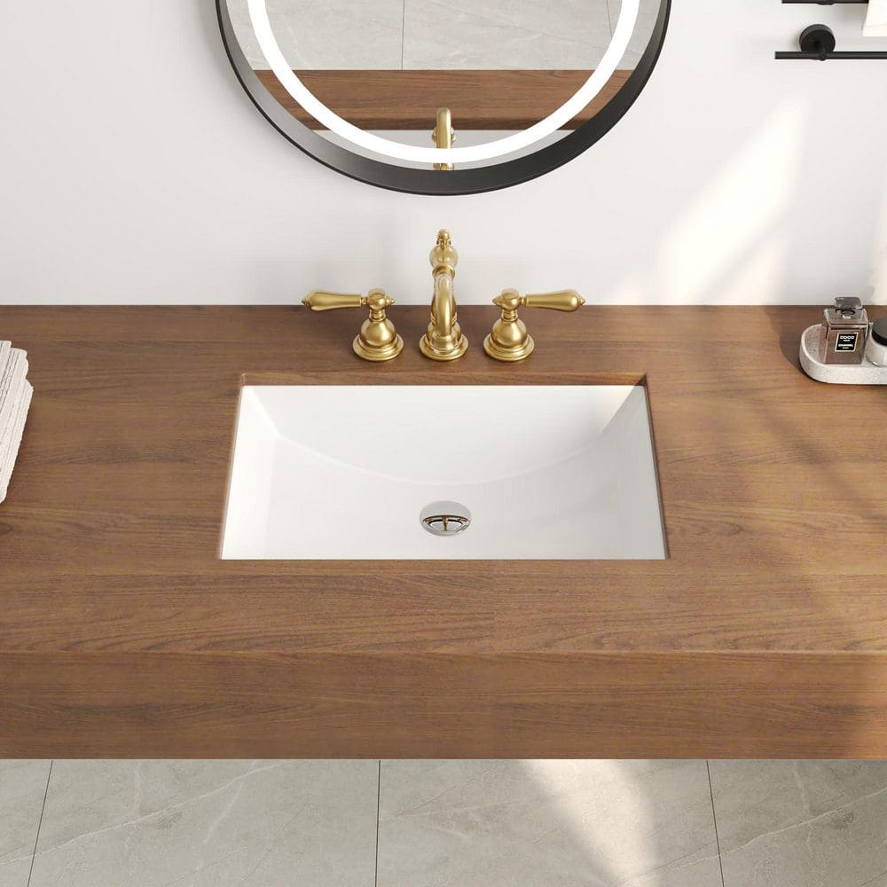 Elegant 21'' White Ceramic Undermount Rectangular Bathroom Sink with Overflow