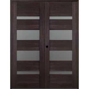 Vona 72 in. x 84 in. Right Hand Active 5-Lite Frosted Glass Veralinga Oak Wood Composite Double Prehung Interior Door