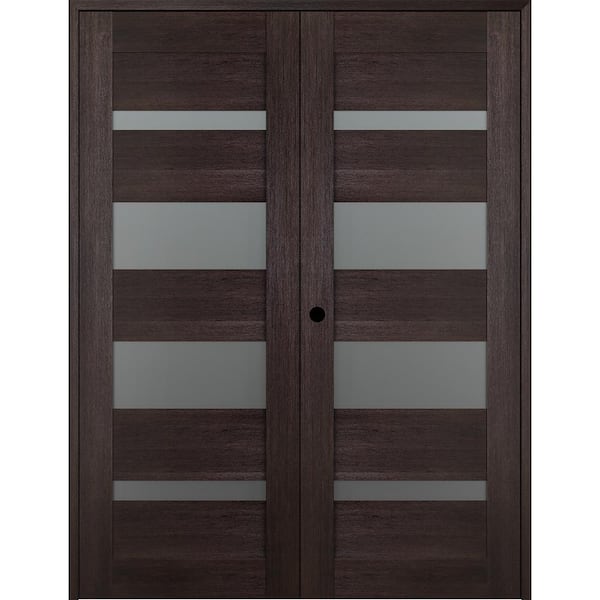 Vona 72 in. x 96 in. Right Hand Active 5-Lite Frosted Glass Veralinga Oak Wood Composite Double Prehung Interior Door