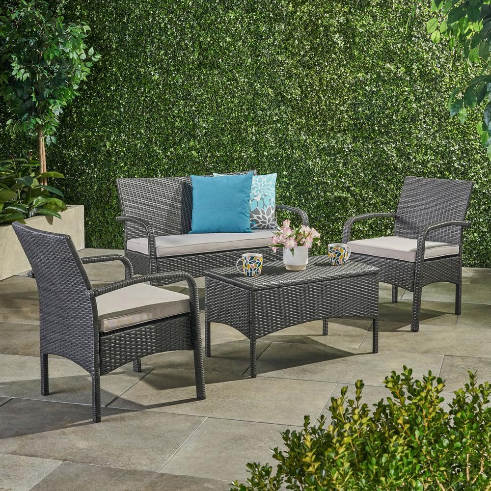 Outdoor 44 in. Grey PE Rattan Club Chair Set with Iron Frame, 4 Seating Cap