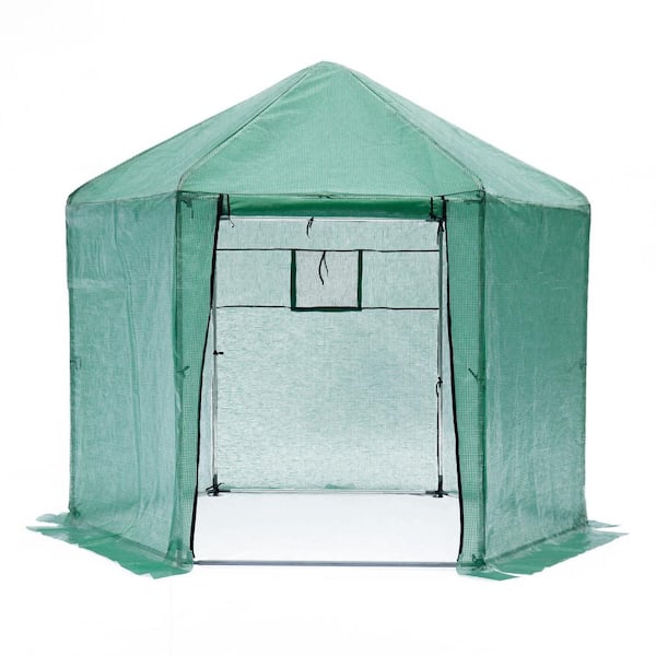 FIROMO 9.2 ft. x 8.1 ft. Hexagonal Upgraded Reinforced Frame Heavy-Duty Greenhouse