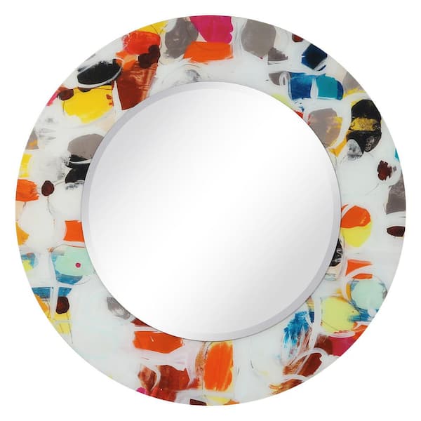 Empire Art Direct 48 in. x 48 in. Party Round Framed Printed Tempered Art Glass Beveled Accent Mirror