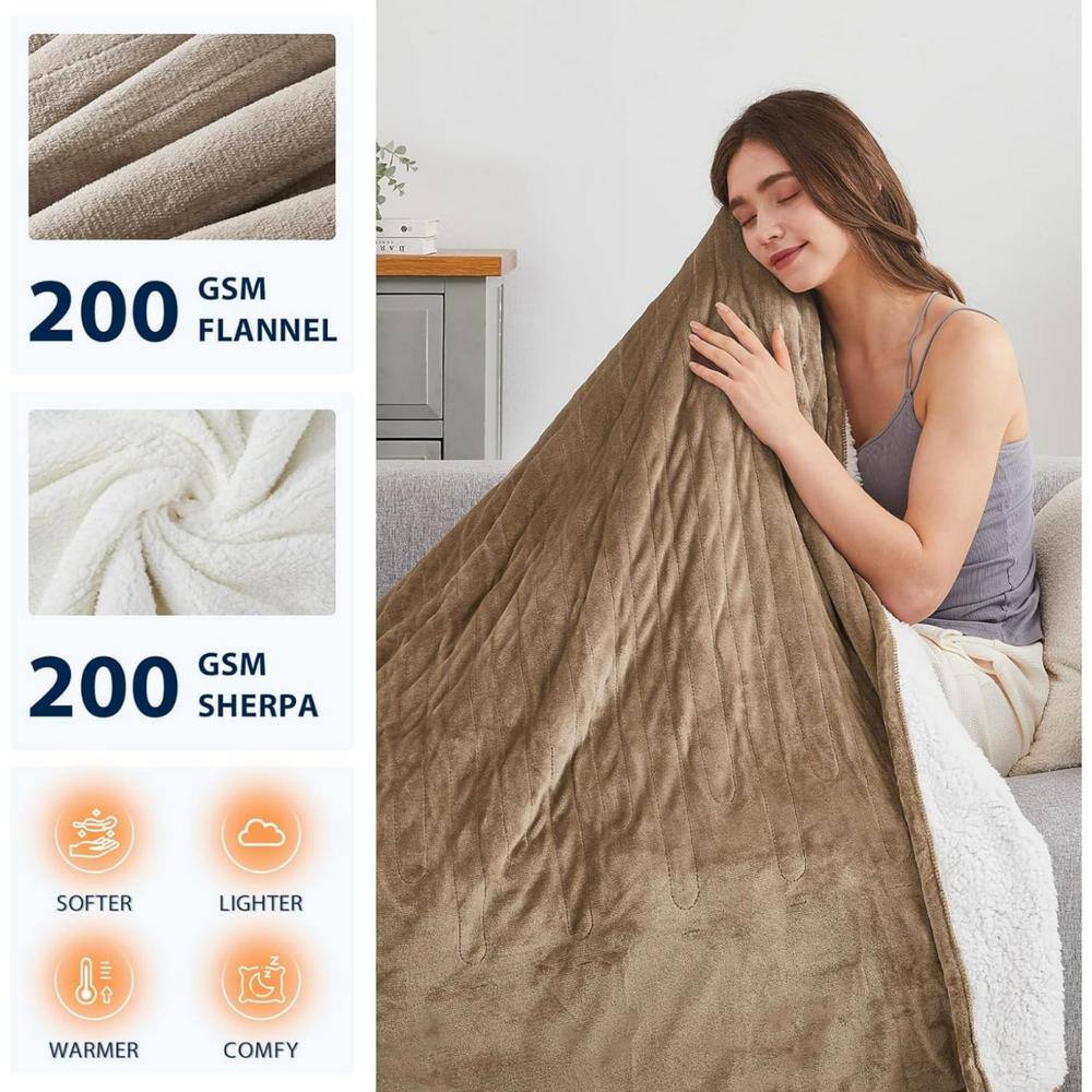 Beige 50"x60" Sherpa and Flannel Electric Heated Blanket