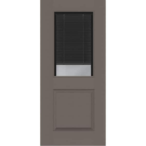 Steves & Sons Legacy 36 in. x 80 in. Universal Handing 1/2-Lite Clear Glass Noir Miniblind Kindling Finish Fiberglass Front Door Slab