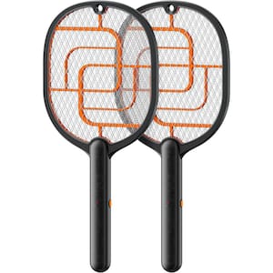 Indoor/Outdoor Electric Fly Swatter Racket with 3-Layer Protection Grid Bug Zapper in Black (2-Pack)