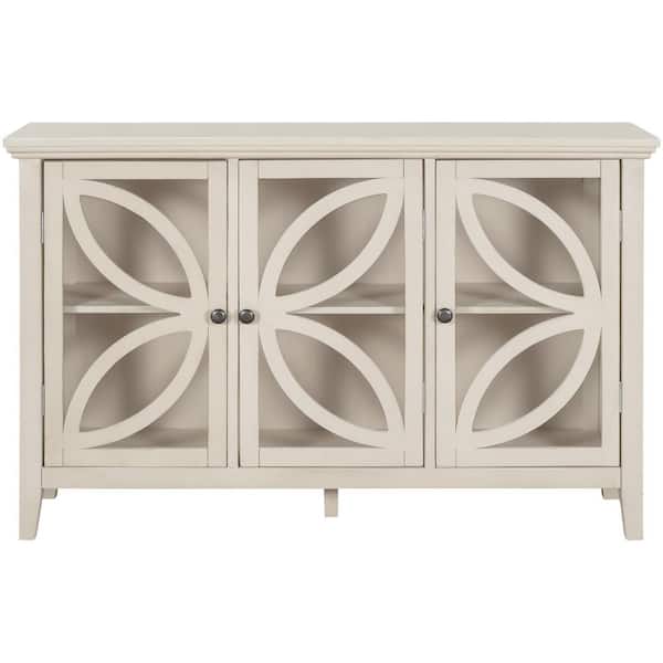 HBEZON 47-1/5 in. W x 11-4/5 in. D x 30-7/10 in. H in White Ready to Assemble Floor Wooden Kitchen Cabinet with Fretwork Doors