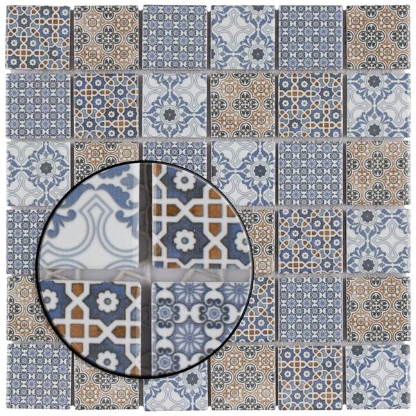 Merola Tile Take Home Tile Sample - Classico 2 in. Mix 6 in. x 6 in. Porcelain Mosaic, Blue / Multi