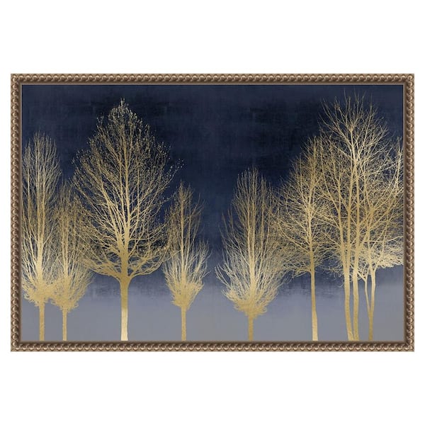 Amanti Art "Gold Forest on Blue" by Kate Bennett 1-Piece Floater Frame Giclee Abstract Canvas Art Print 16 in. x 23 in.