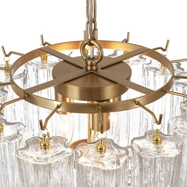 Clarus 3-Light Brushed Gold Industrial Waterfall Tiered Chandelier Hanging Farmhouse Glass Pendant Ceiling Light Fixture
