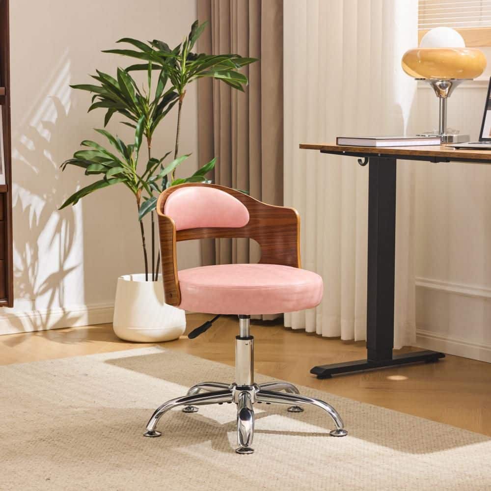 Karl home Waxy Leather Fabric Curved Wood Backrest Task Chair in Pink ...