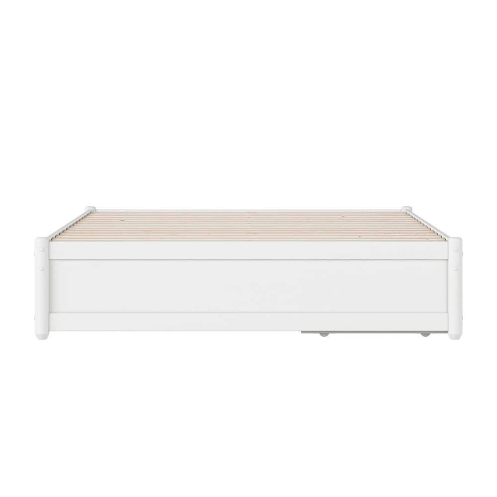 Barcelona White Full Wood Panel Platform Bed with Storage Drawers