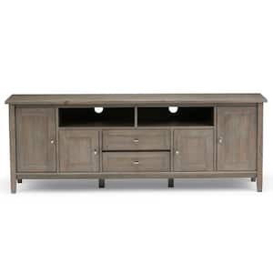 Warm Shaker Solid Wood 72 in. Wide Transitional TV Media Stand in Distressed Grey for TVs up to 80 in.