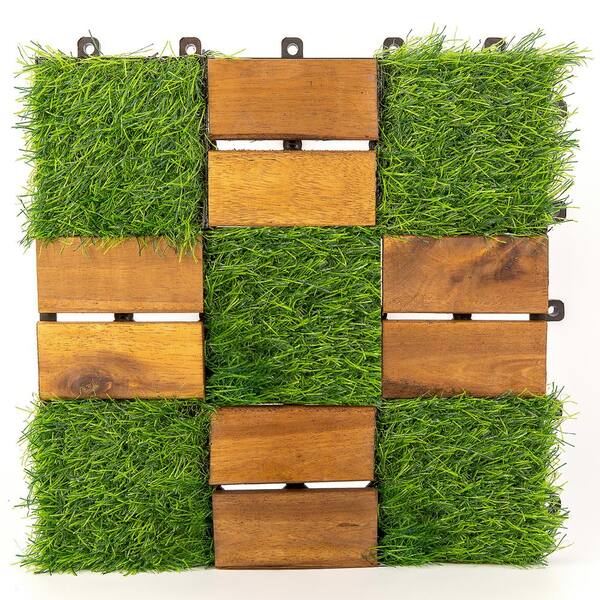 Pro Space 12 in. x 12 in. Acacia Wood Interlocking Flooring Tiles Grass Deck Tile Green 20 PINS (10-Pack)