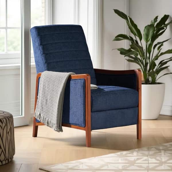 Ryka Navy Blue and Brown Fabric Glider Manual Recliner Chair