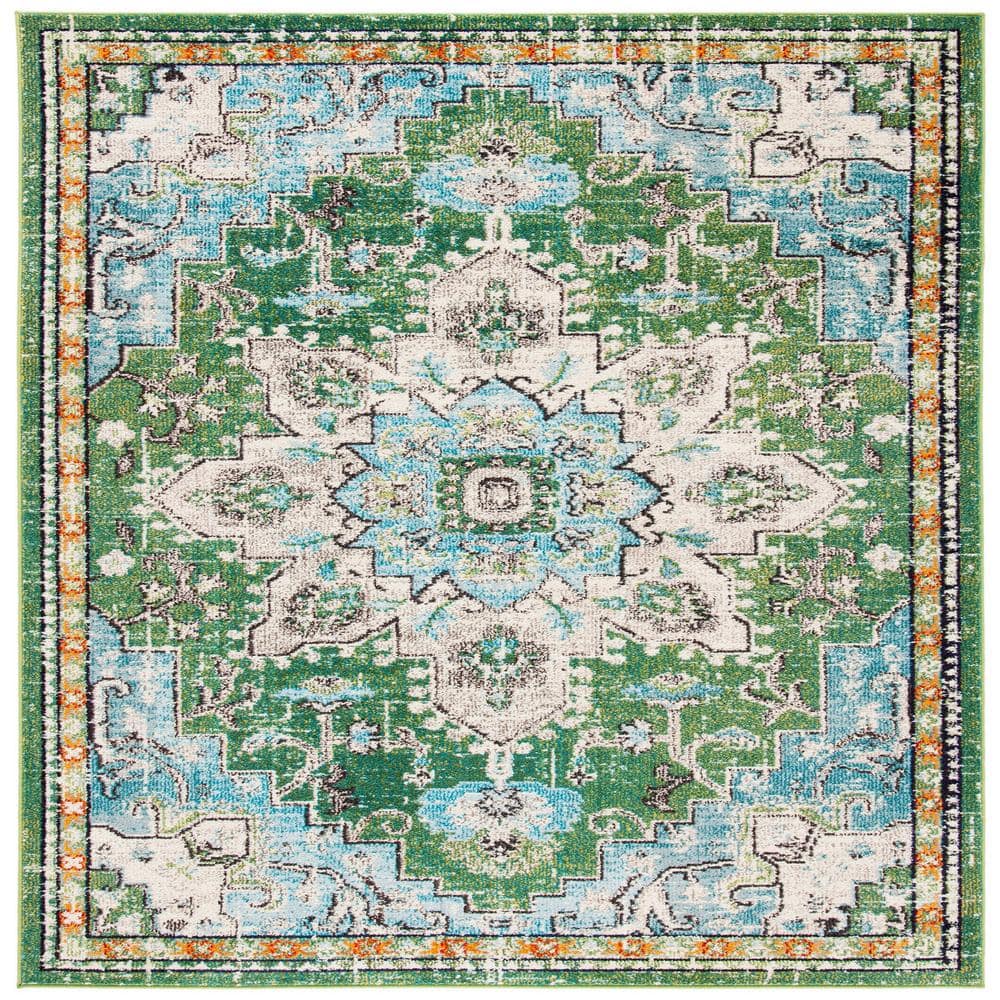 SAFAVIEH Madison Green Turquoise 10 Ft X 10 Ft Border Geometric   Green Turquoise Safavieh Area Rugs Mad473y 10sq 64 1000 