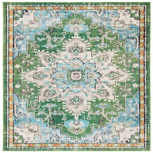 Madison Green/Turquoise 12 ft. x 12 ft. Border Geometric Floral Medallion Square Area Rug