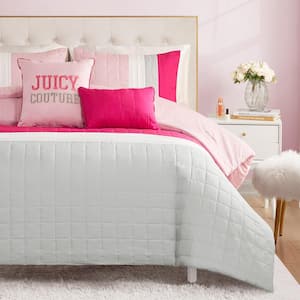 Color Blocked 5-Piece Pink/White/Grey Novelty Polyester King Designer Comforter Sets