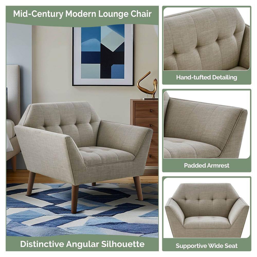 Mid-Century Modern Light Grey Wood Accent Lounge Chair