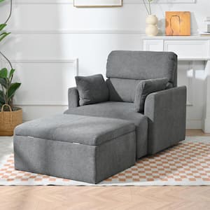 Dark Gray Snowflake Fleece Fabric Accent Armchair Chair and Storage Ottoman Set with 2 Throw Pillows