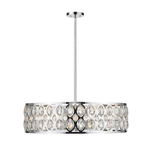 8-Light Chrome Chandelier with Chrome Steel and K9 Crystal Shade